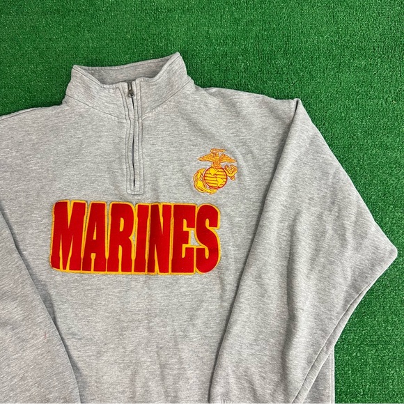 Vintage 90s United States Marines Gray 1/4 Zip Pullover Sweatshirt Mens Size XL - Picture 8 of 11